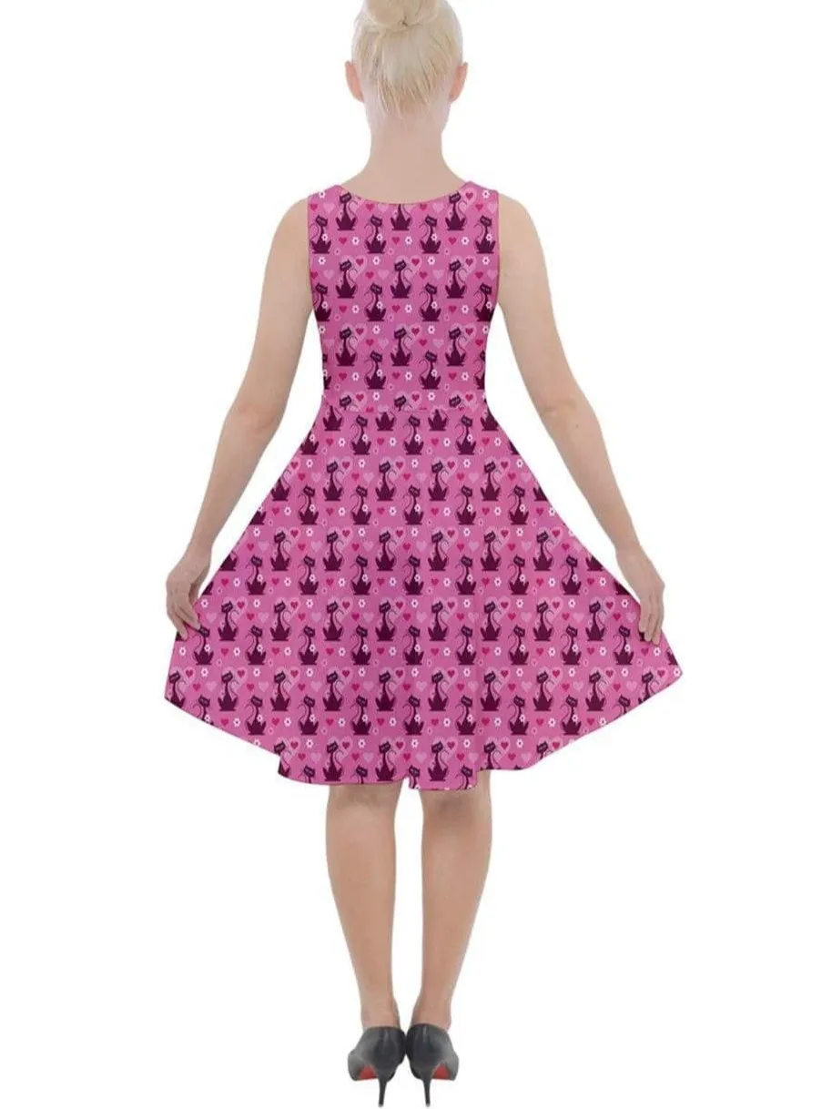 Retro Love Cats Knee Length Skater Dress With Pockets