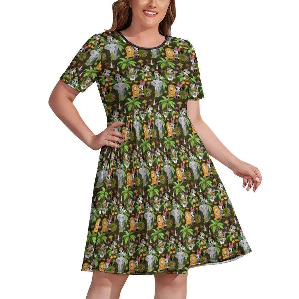 Safari Women's Round Neck Plus Size Dress With Pockets