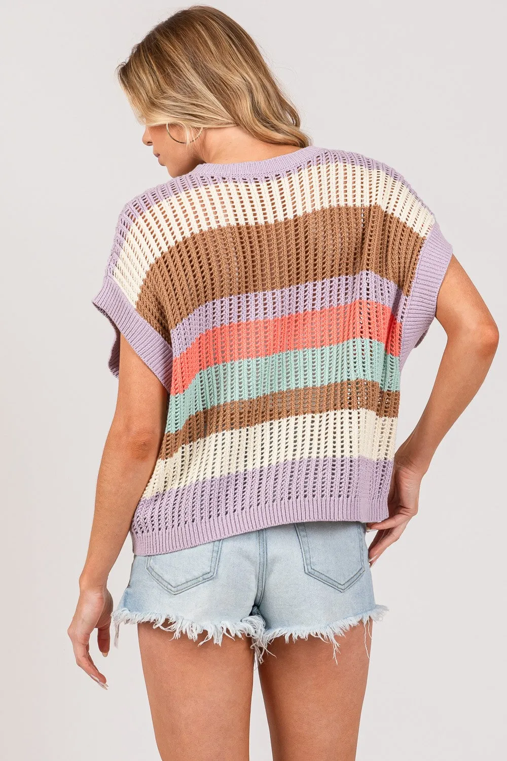 SAGE   FIG Color Block Striped Crochet Sweater