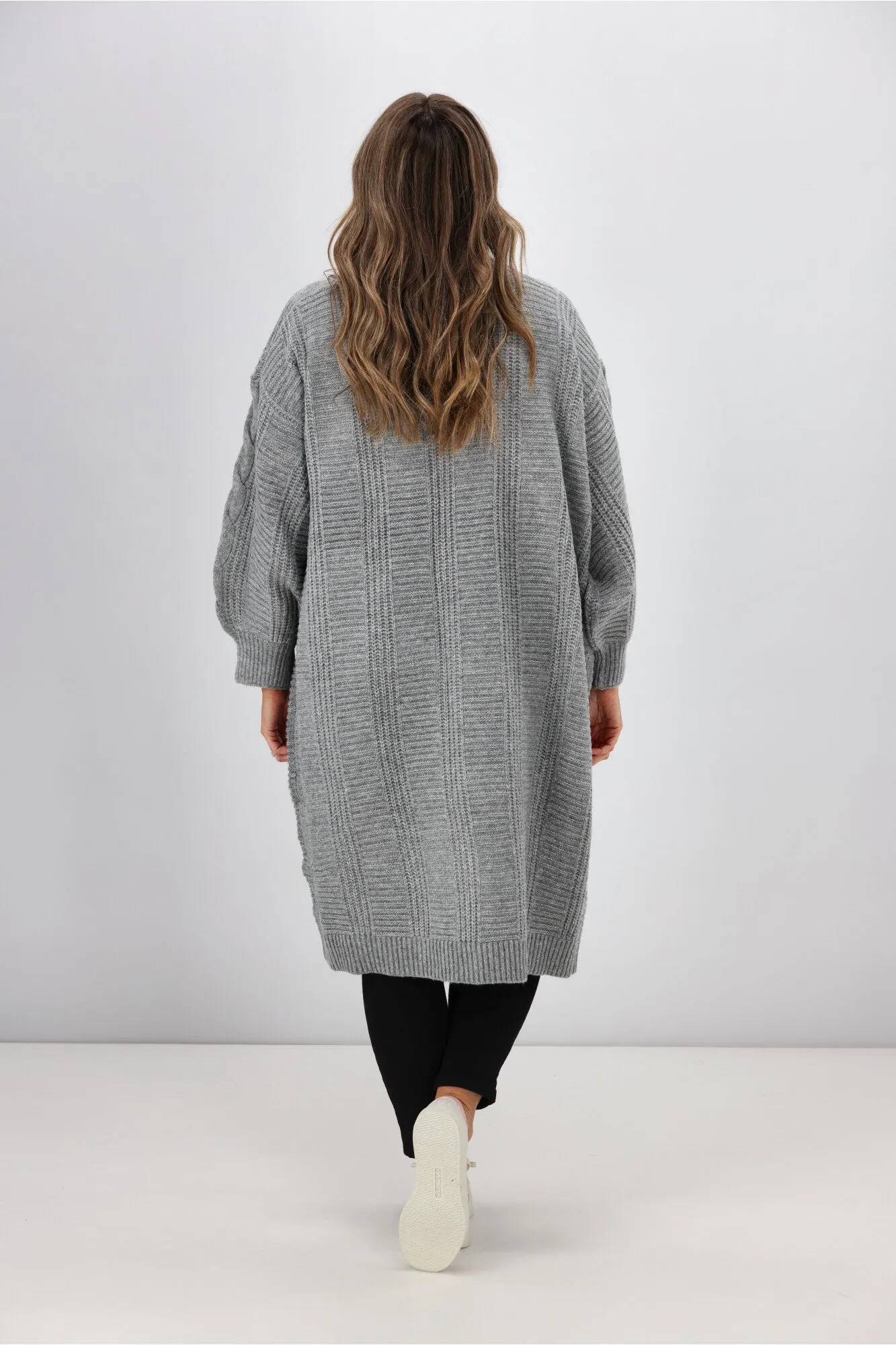 Sass Belinda Chunky Cable Cardi Grey Marle