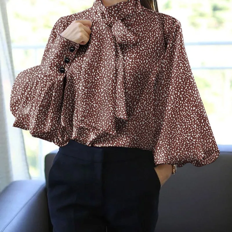 Satin Blouse WomenFashion Tunics Tops 2022 Autumn Elegant Bow Tie Lantern Sleeve Belted Shirt Casual Slik Party Blusas