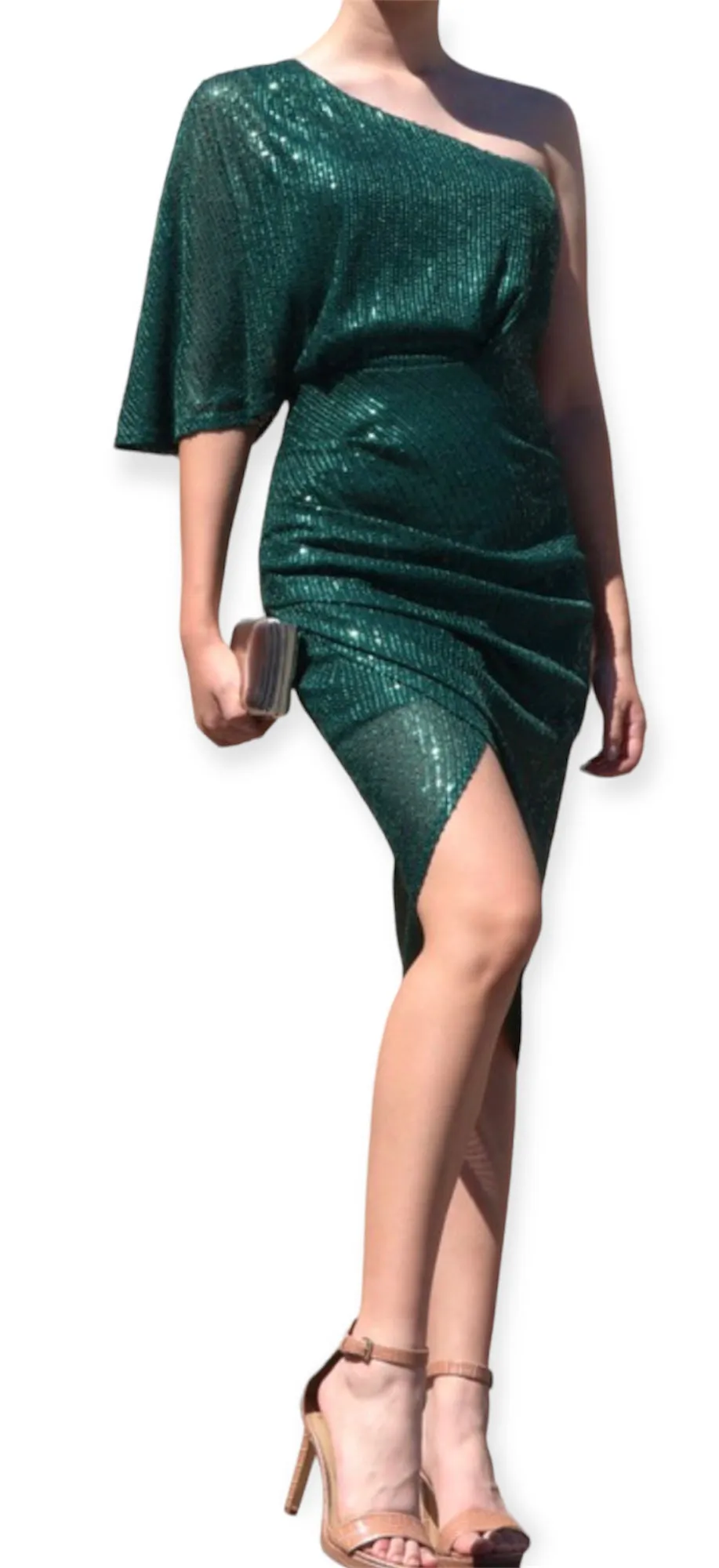 Sequin One Shoulder Ruched Bodycon Dress