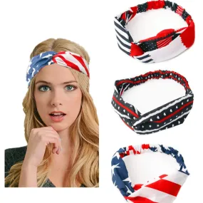 Set of 3 American Flag Headbands - Non Slip Head Wrap