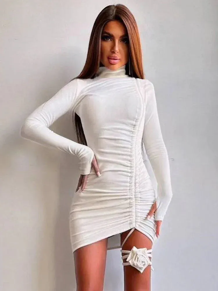 Sexy Mini Long Bodycon Sleeve Bandage Flower High Waist Dress