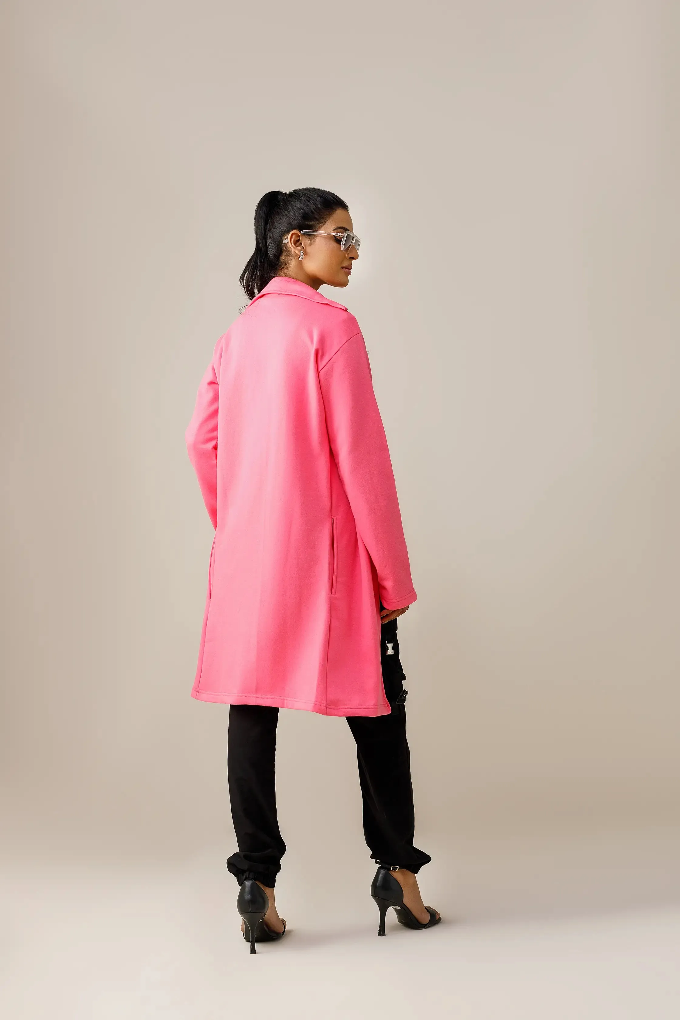 Shocking Pink Button Down Short Lapel Coat