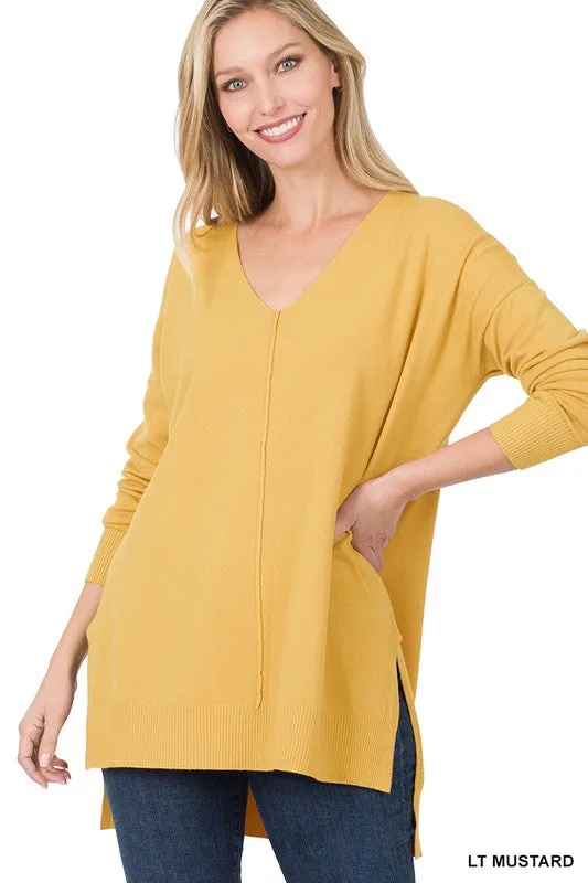 Soft V-neck Sweater - lavendar, mustard, blue, and rose