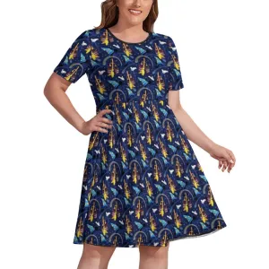 Sorcerer Women's Round Neck Plus Size Dress With Pockets