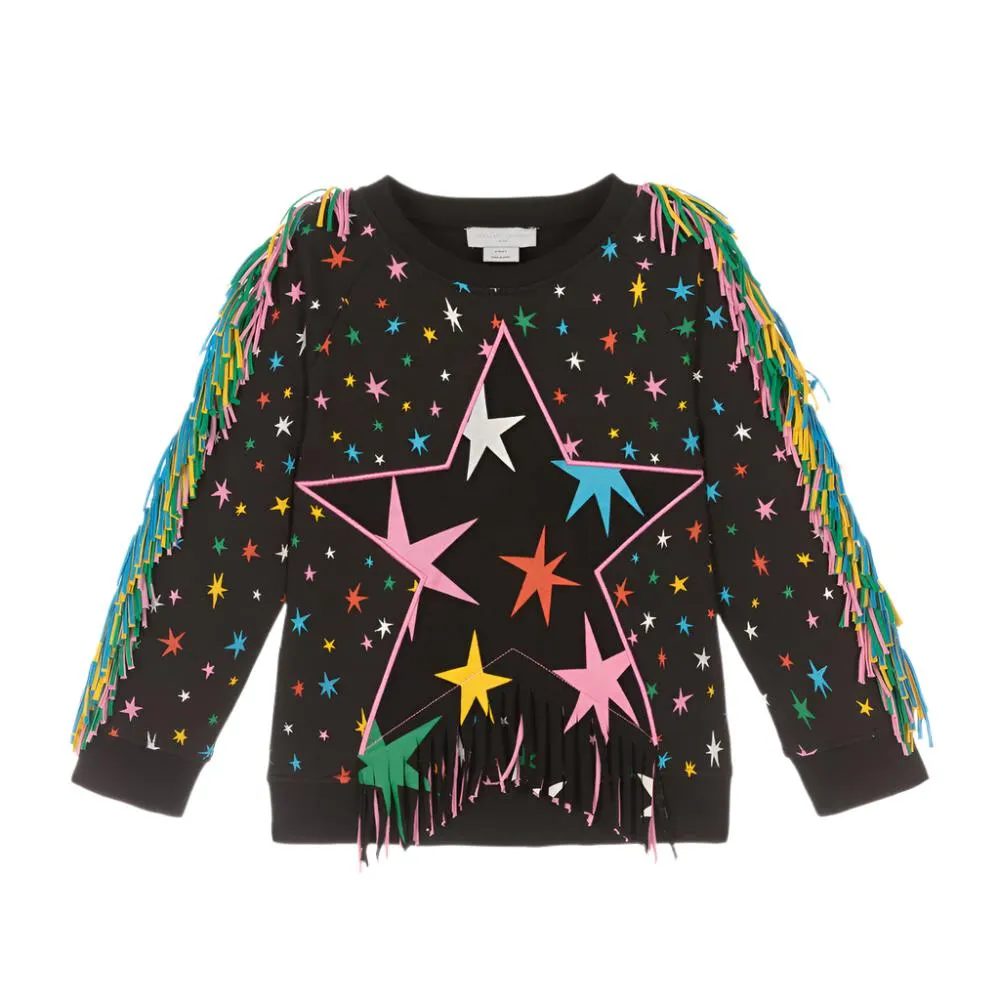 Star Print Fringed Sweatshirt