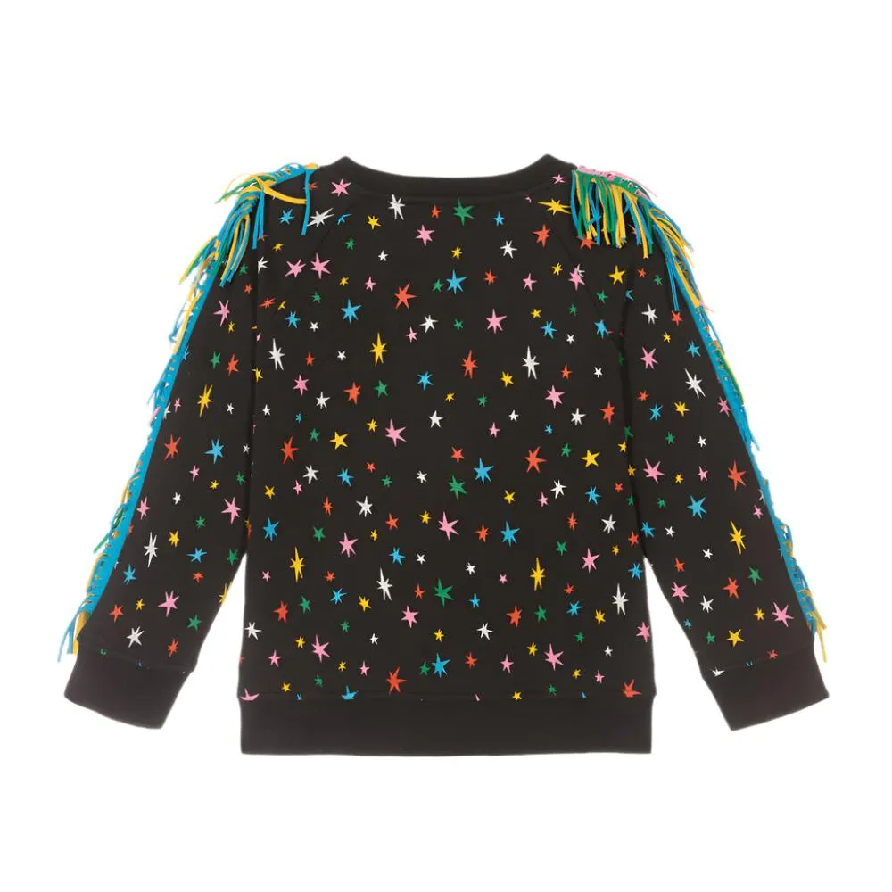 Star Print Fringed Sweatshirt