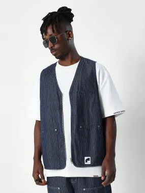 Stripe Zip-Up Denim Gilet