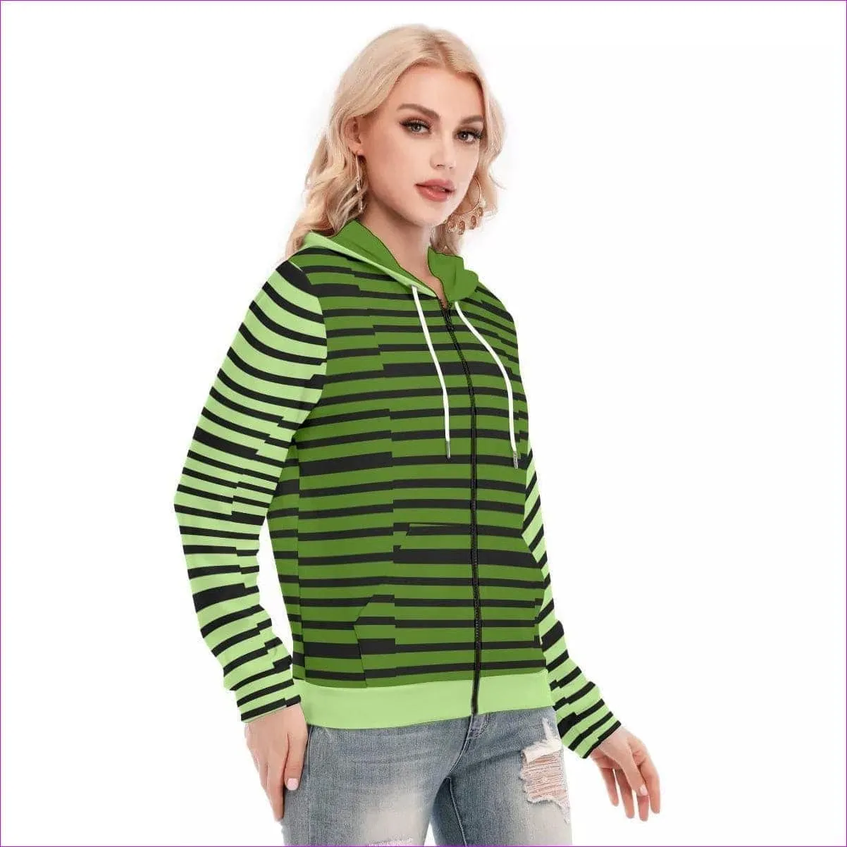 Striped Women's Long Sleeve Hoodie With Zipper