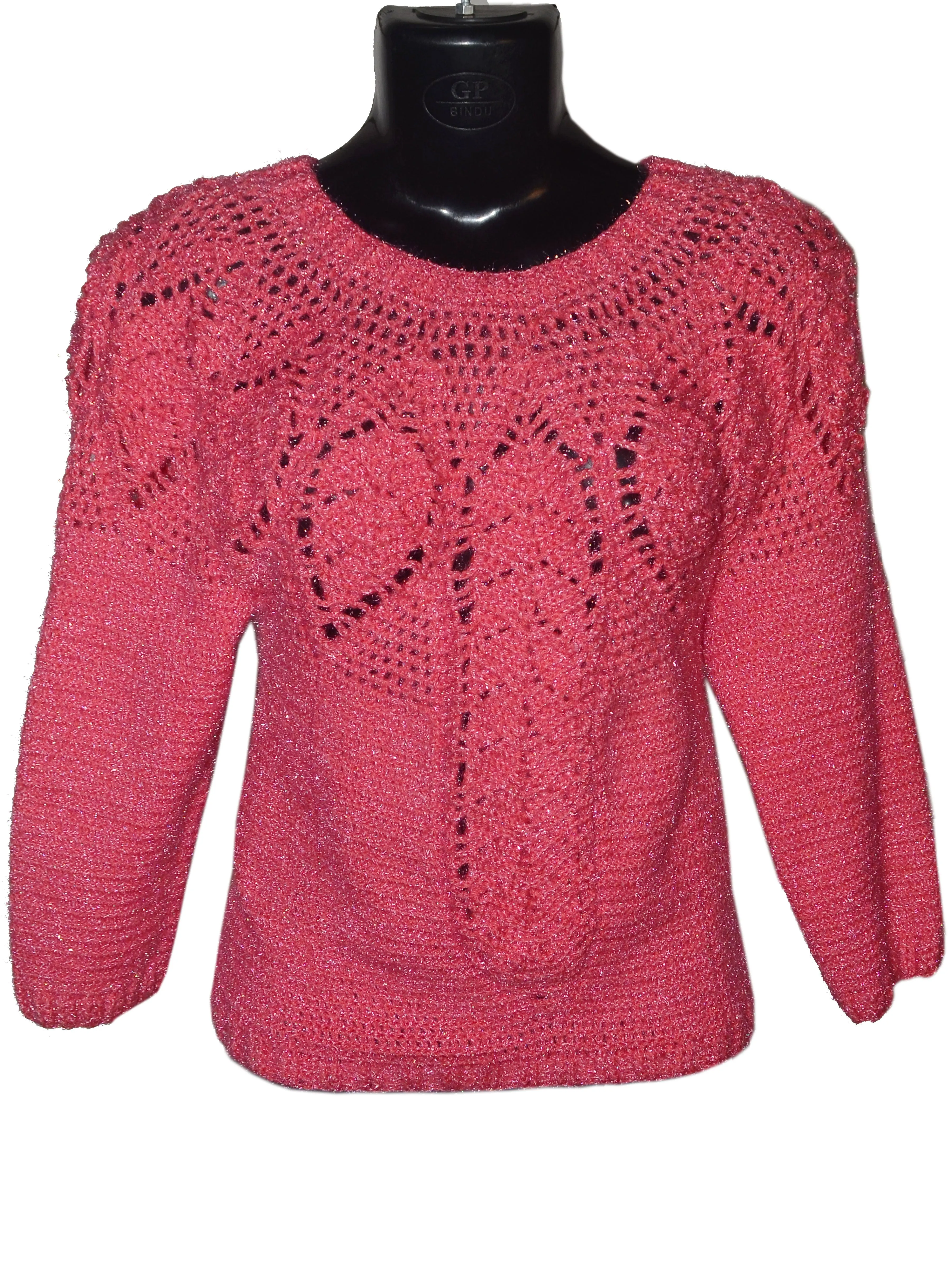 Stylish Look With Round Neck Pale Violet Red Handmade Pullover