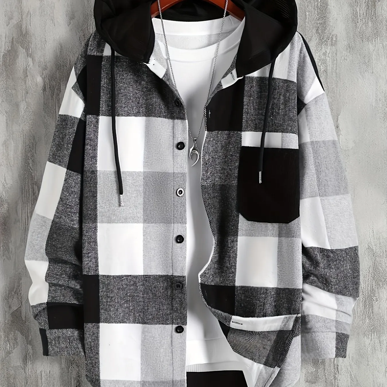 Stylish Mens Color Block Checkered Hooded Sweatshirt Casual and versatile