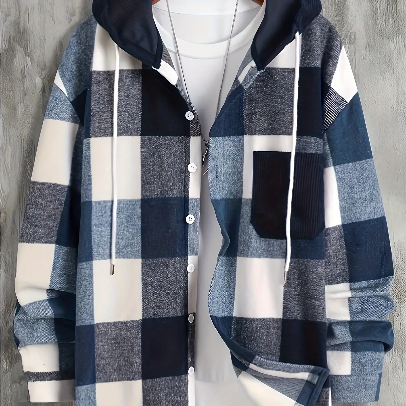 Stylish Mens Color Block Checkered Hooded Sweatshirt Casual and versatile