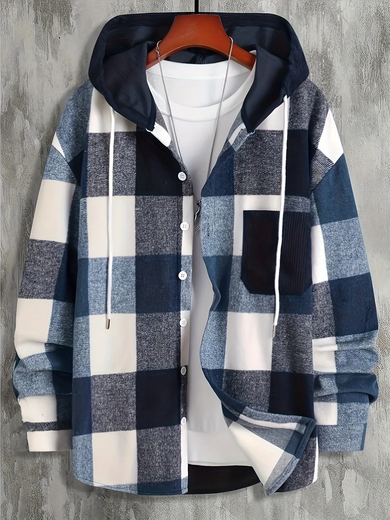 Stylish Mens Color Block Checkered Hooded Sweatshirt Casual and versatile