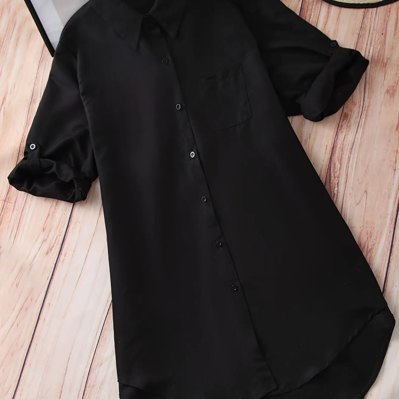 Stylish Plus Size ButtonUp Blouse with Rolled Sleeves