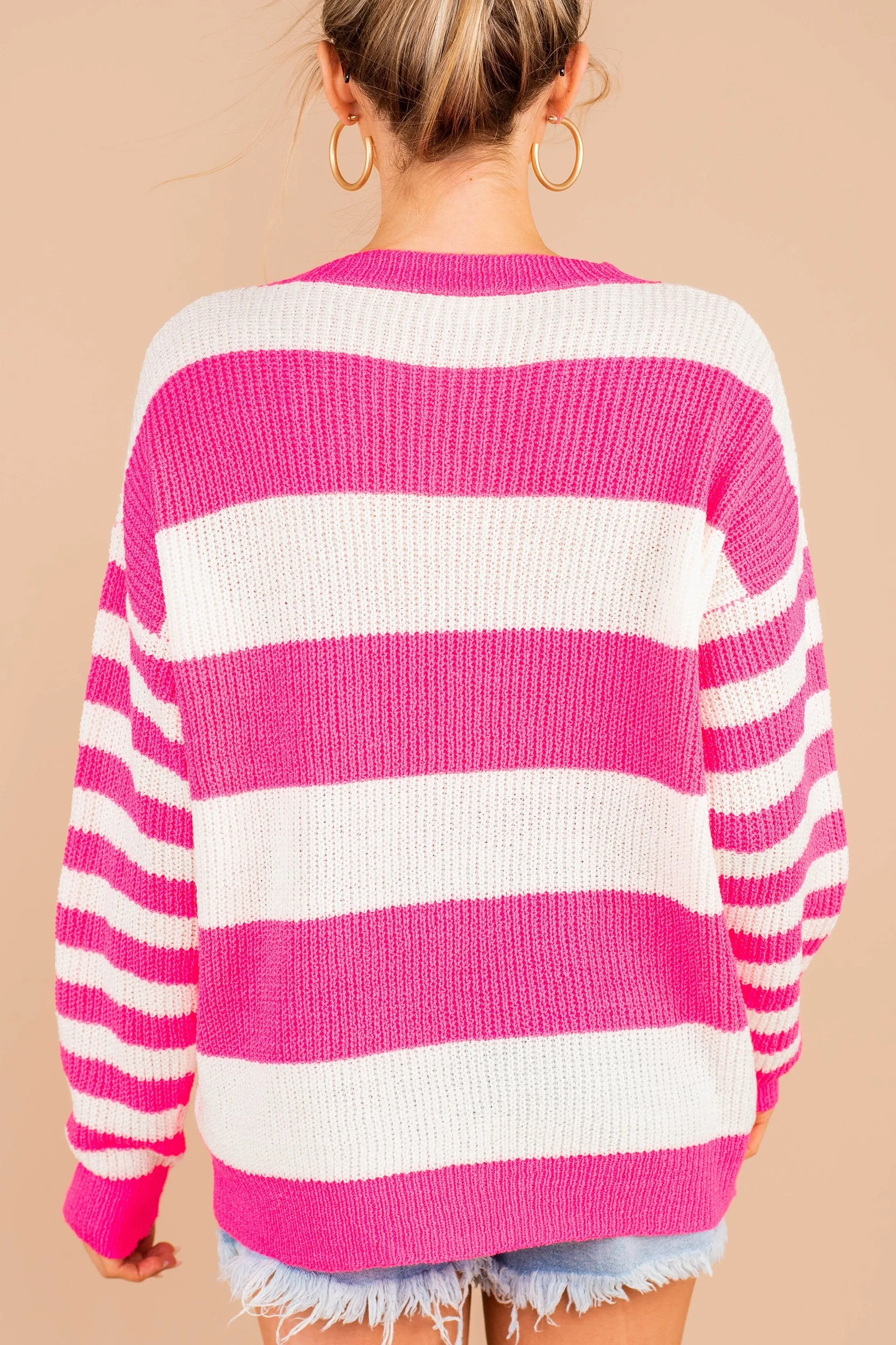 Such Beauty Neon Pink Striped Sweater