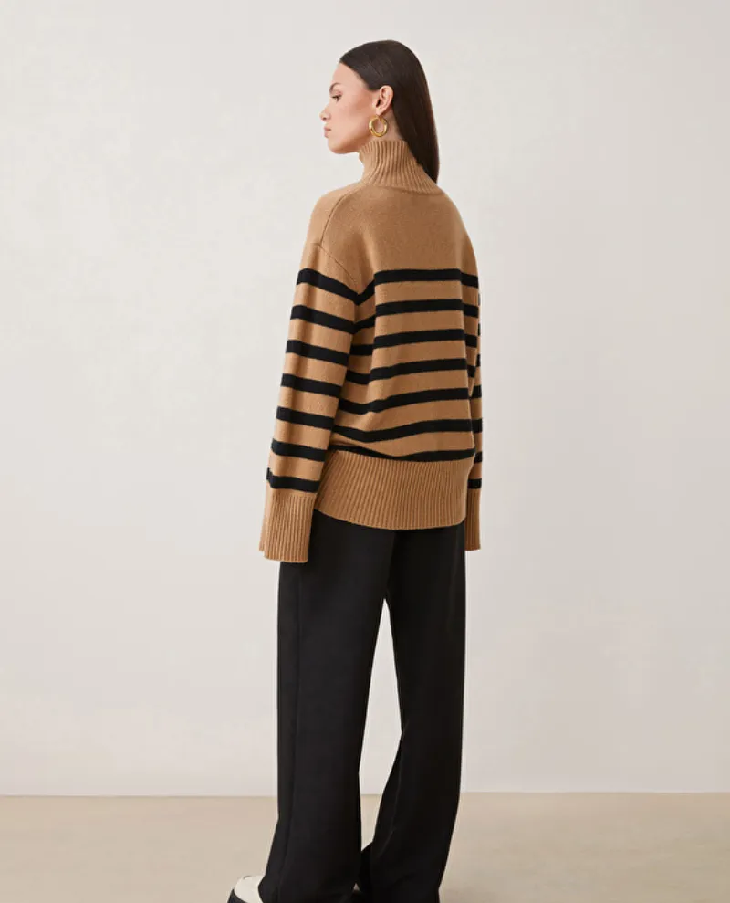 Suncoo Palacio Camel Brown Stripe Turtle Knit