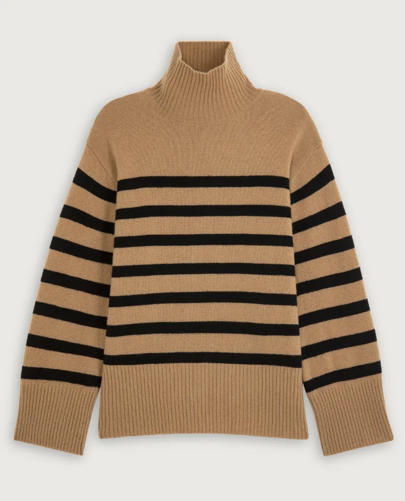 Suncoo Palacio Camel Brown Stripe Turtle Knit