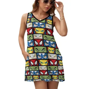 Super Heroes Eyes Sleeveless Sundress With Pockets