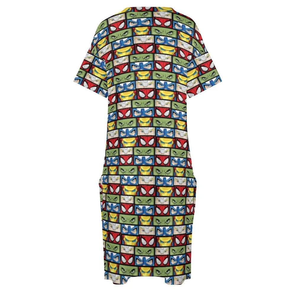 Super Heroes Eyes Women's V-neck Loose Dress With Pockets