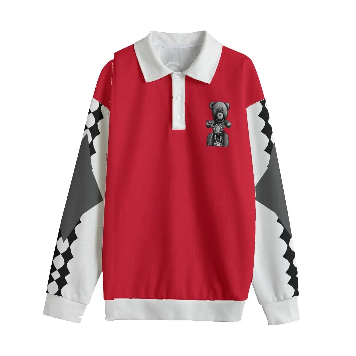 Teddy Ride Unisex Lapel Collar Sweater - Red