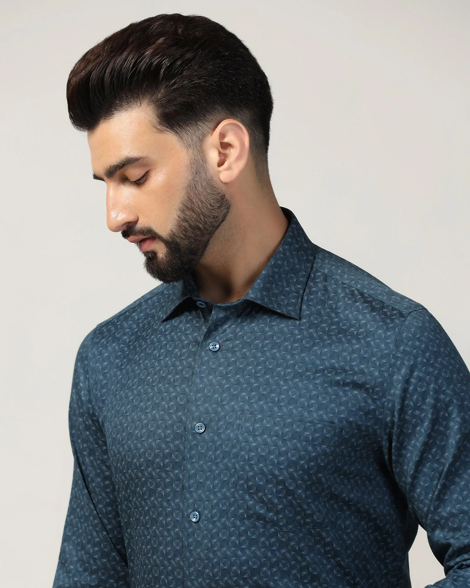 Temp Tech Formal Blue Printed Shirt - Mateo