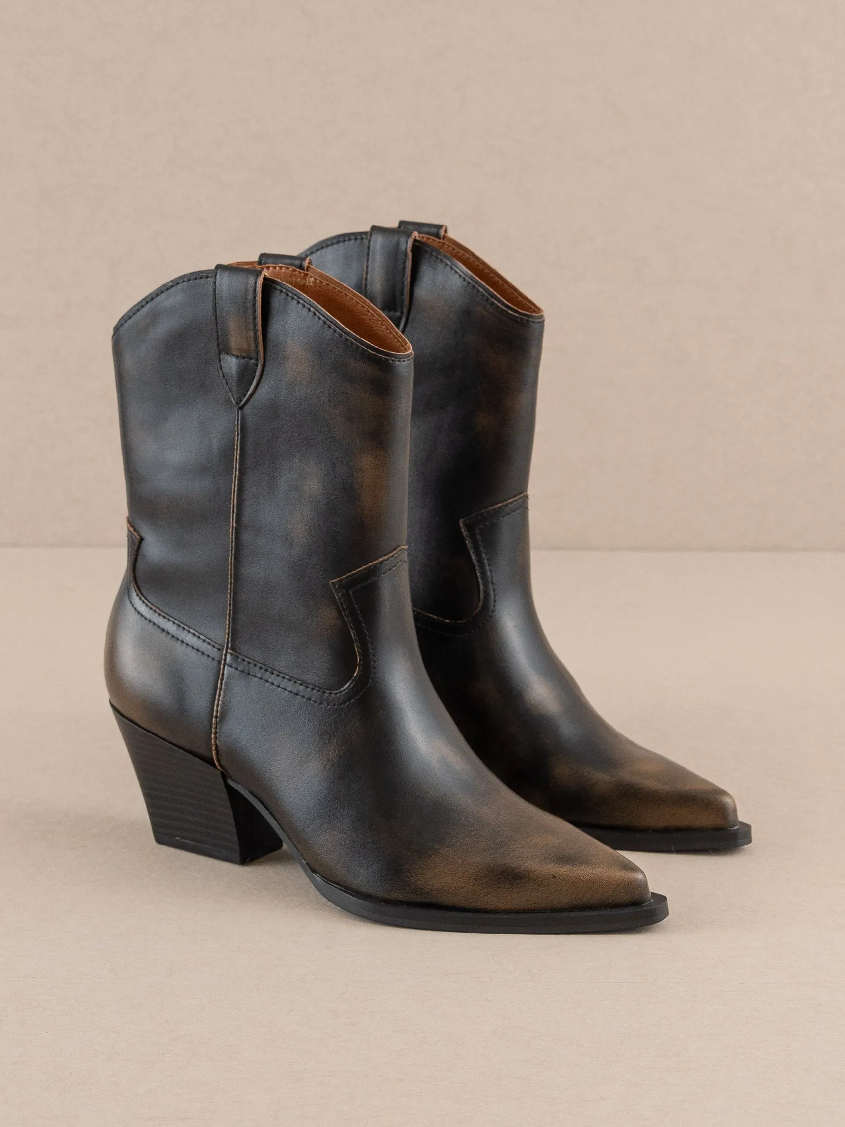 The Ames | Brown Short Cowboy Booties