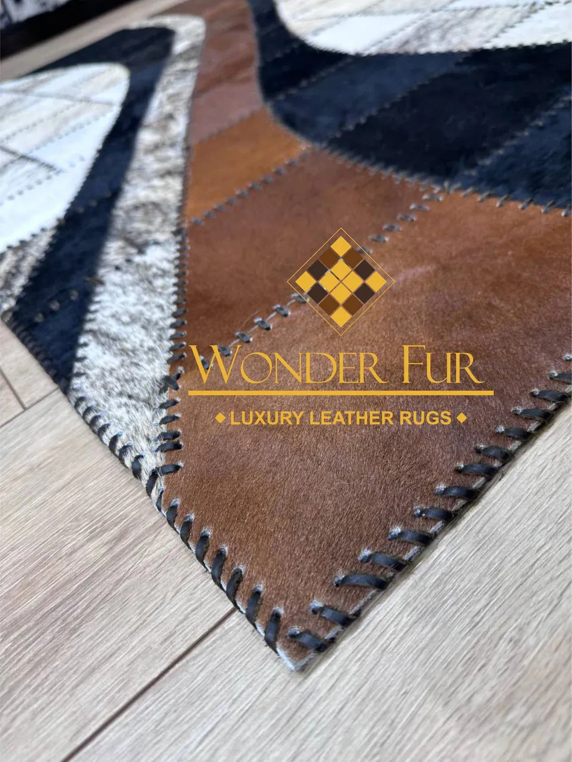 Tricolor Patchwork Original Cowhide Rug , Modern Office Non Slip Rug