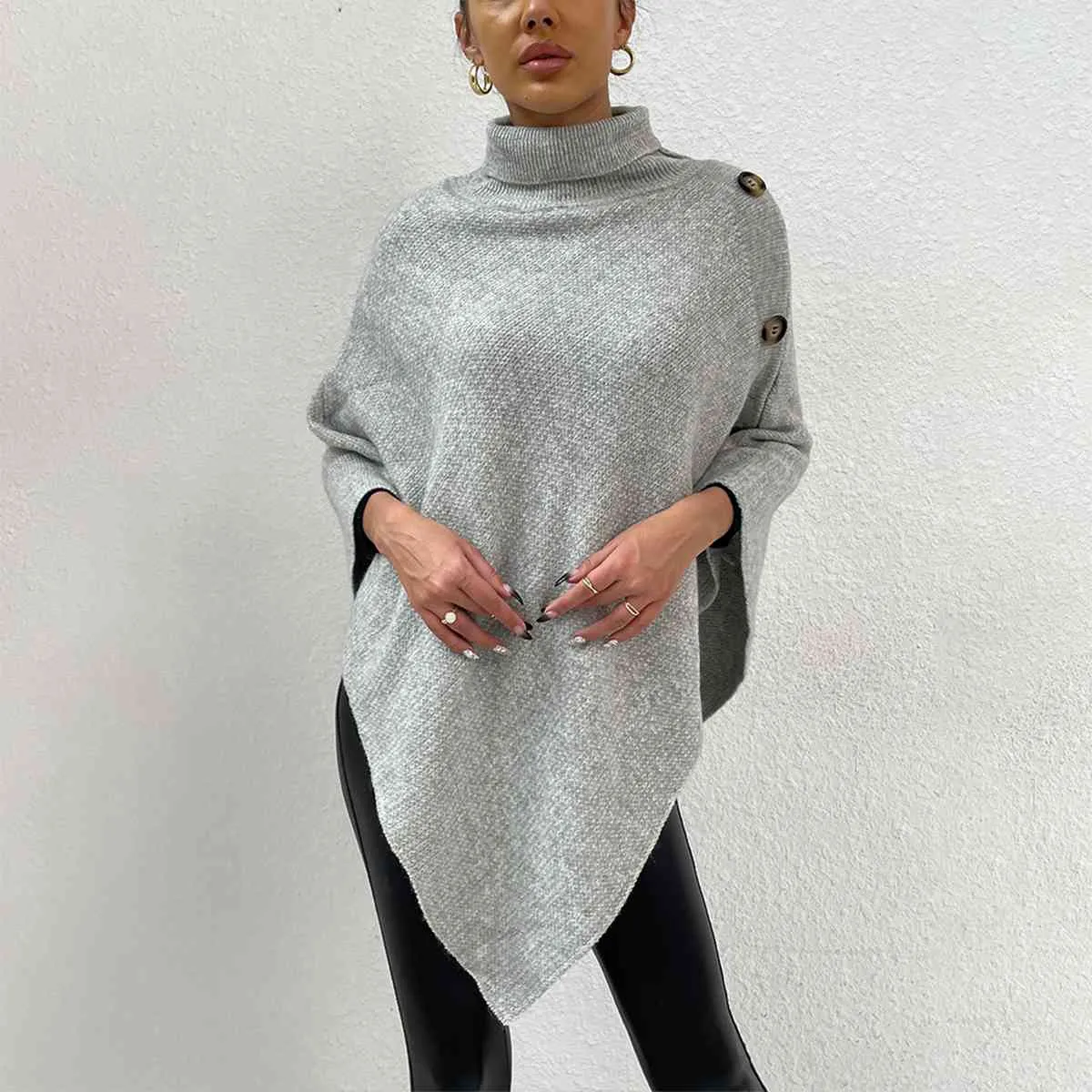 Turtleneck Buttoned Poncho