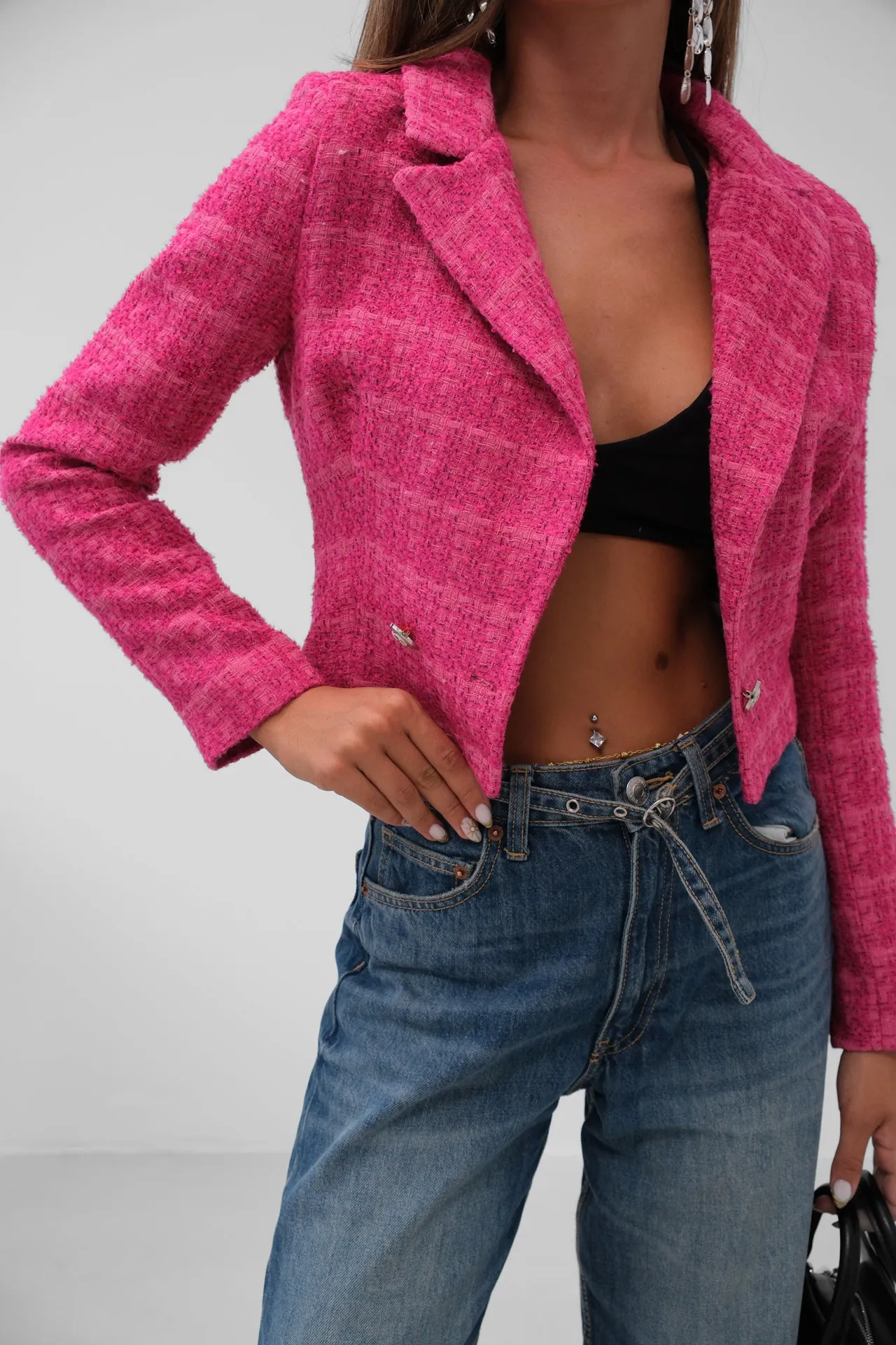 Tweed Crop Black Blazer Jacket