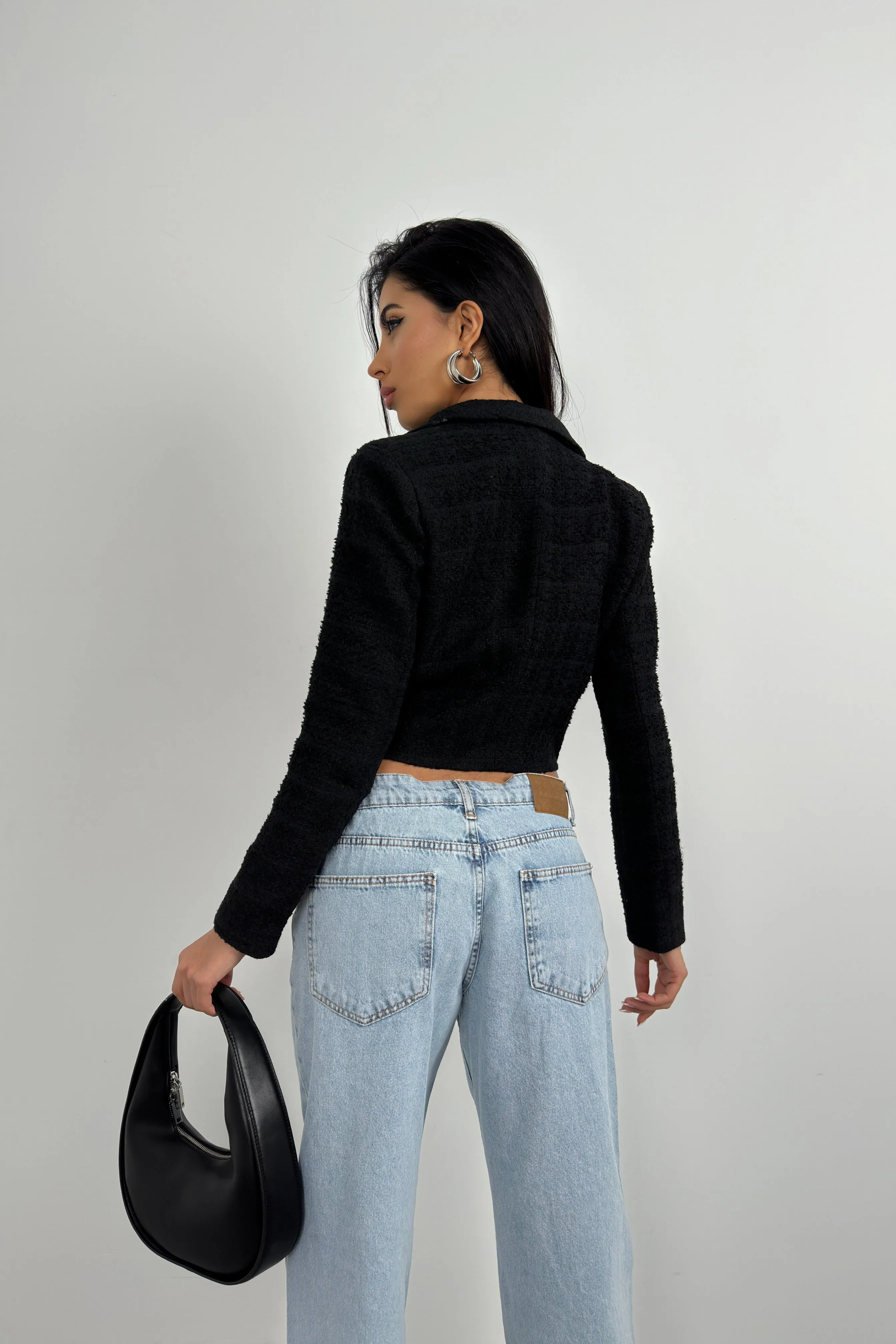 Tweed Crop Black Blazer Jacket