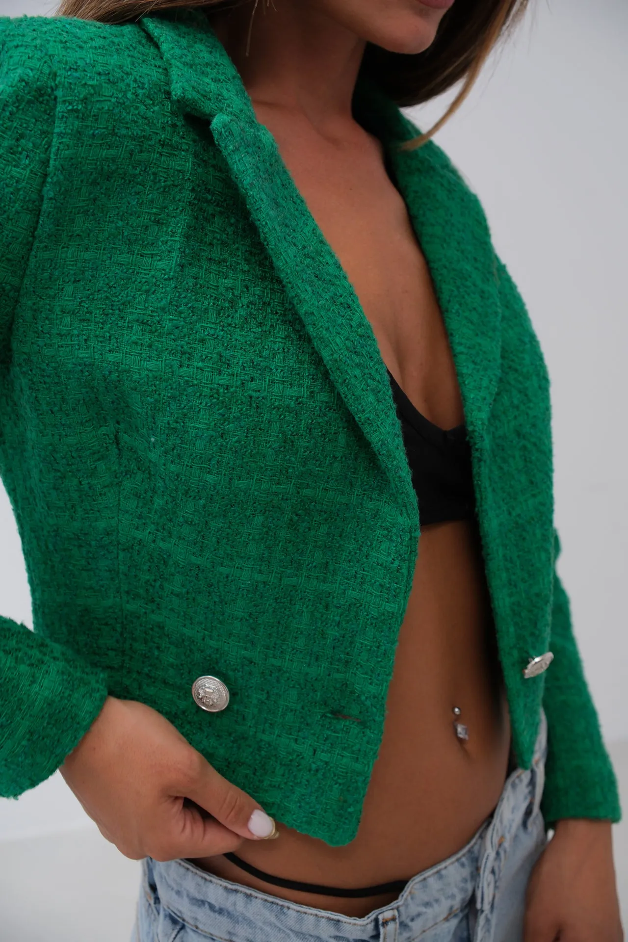 Tweed Crop Black Blazer Jacket