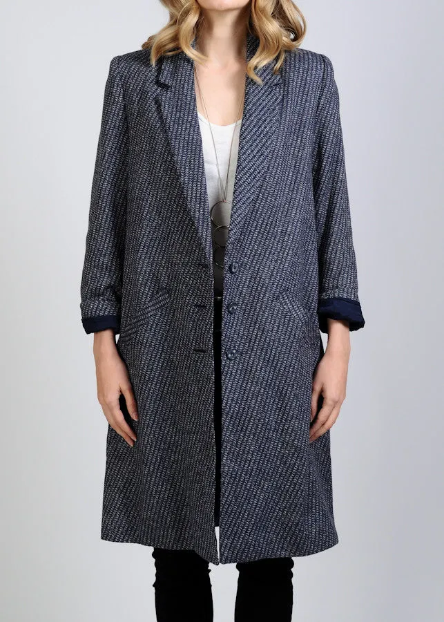 Tweed Wool Long Blazer Jacket