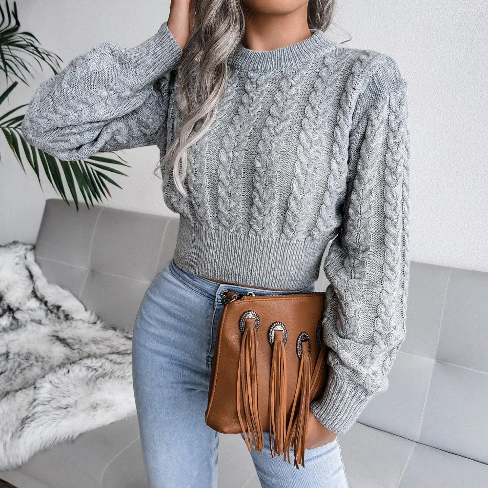 Twist Waist Knitted Navel Short Sweater