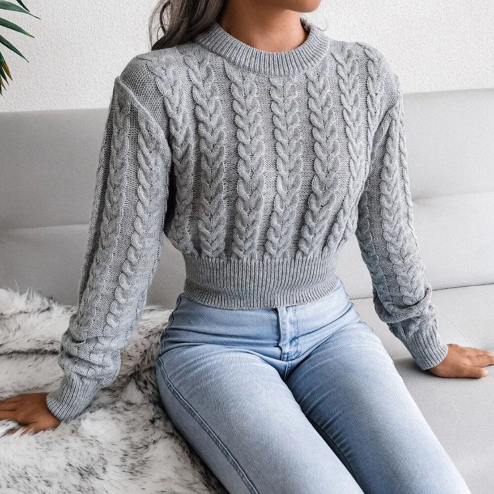 Twist Waist Knitted Navel Short Sweater