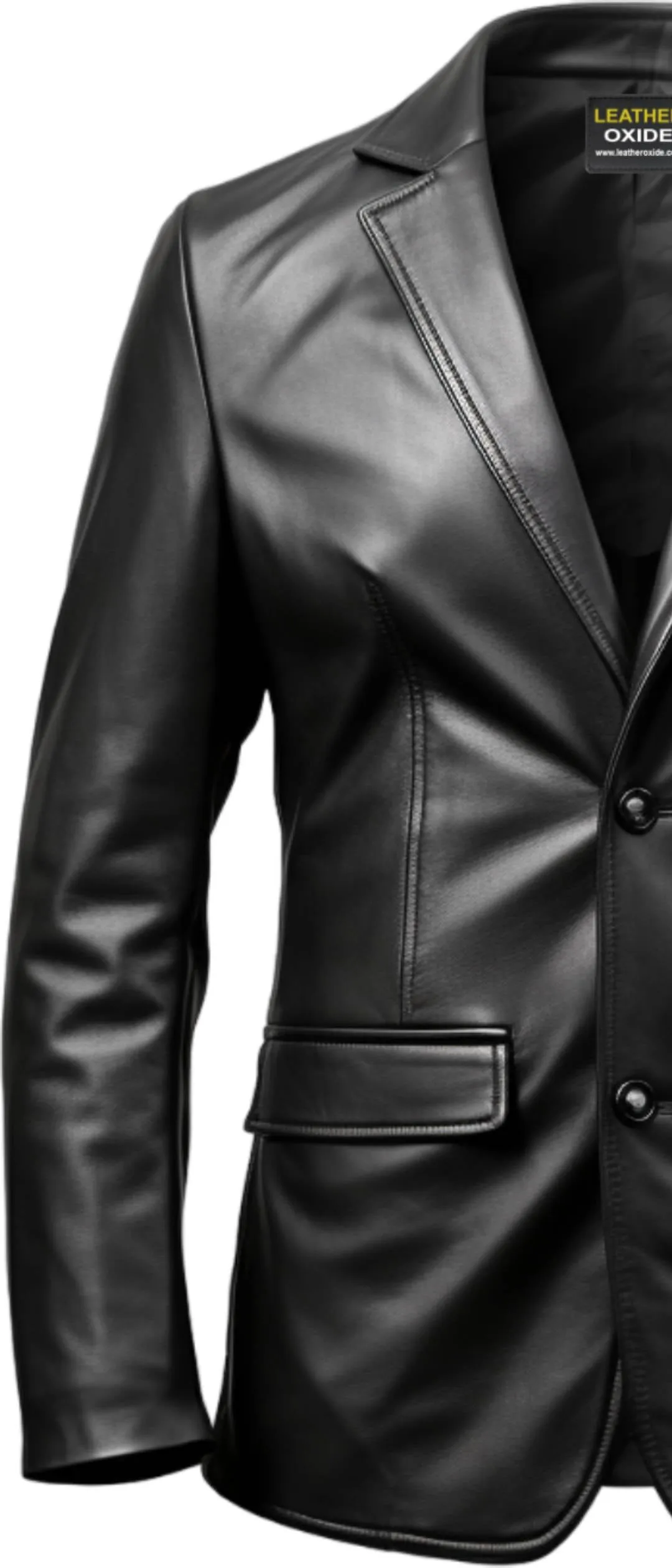 Two Button Men Black Leather Blazer - Leather Blazer for Men