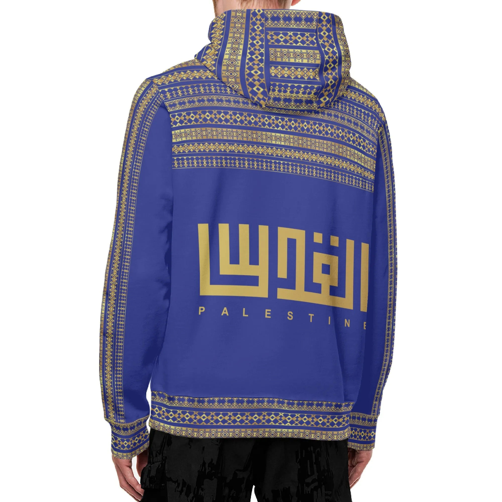 Unisex Palestine Decoration Full Zip Hoodie - Dark Blue