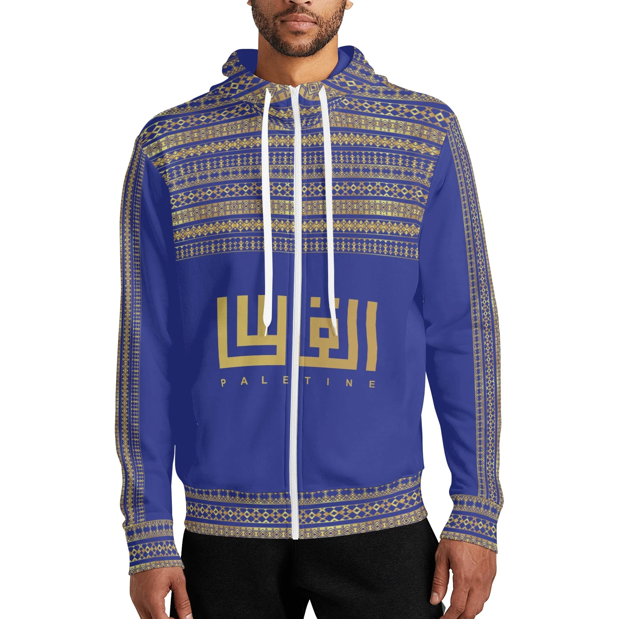 Unisex Palestine Decoration Full Zip Hoodie - Dark Blue