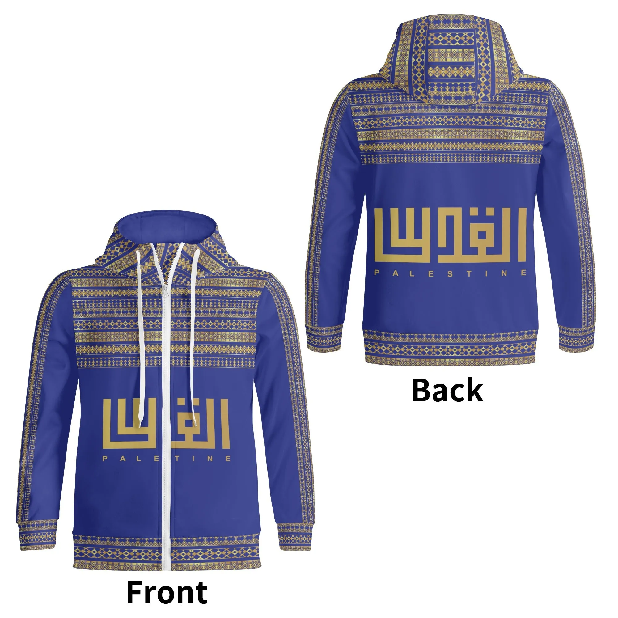 Unisex Palestine Decoration Full Zip Hoodie - Dark Blue