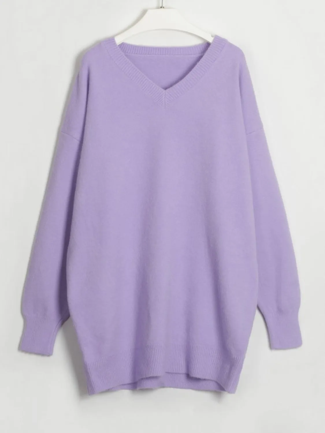 V-Neck Dropped Shoulder Sweater Dress