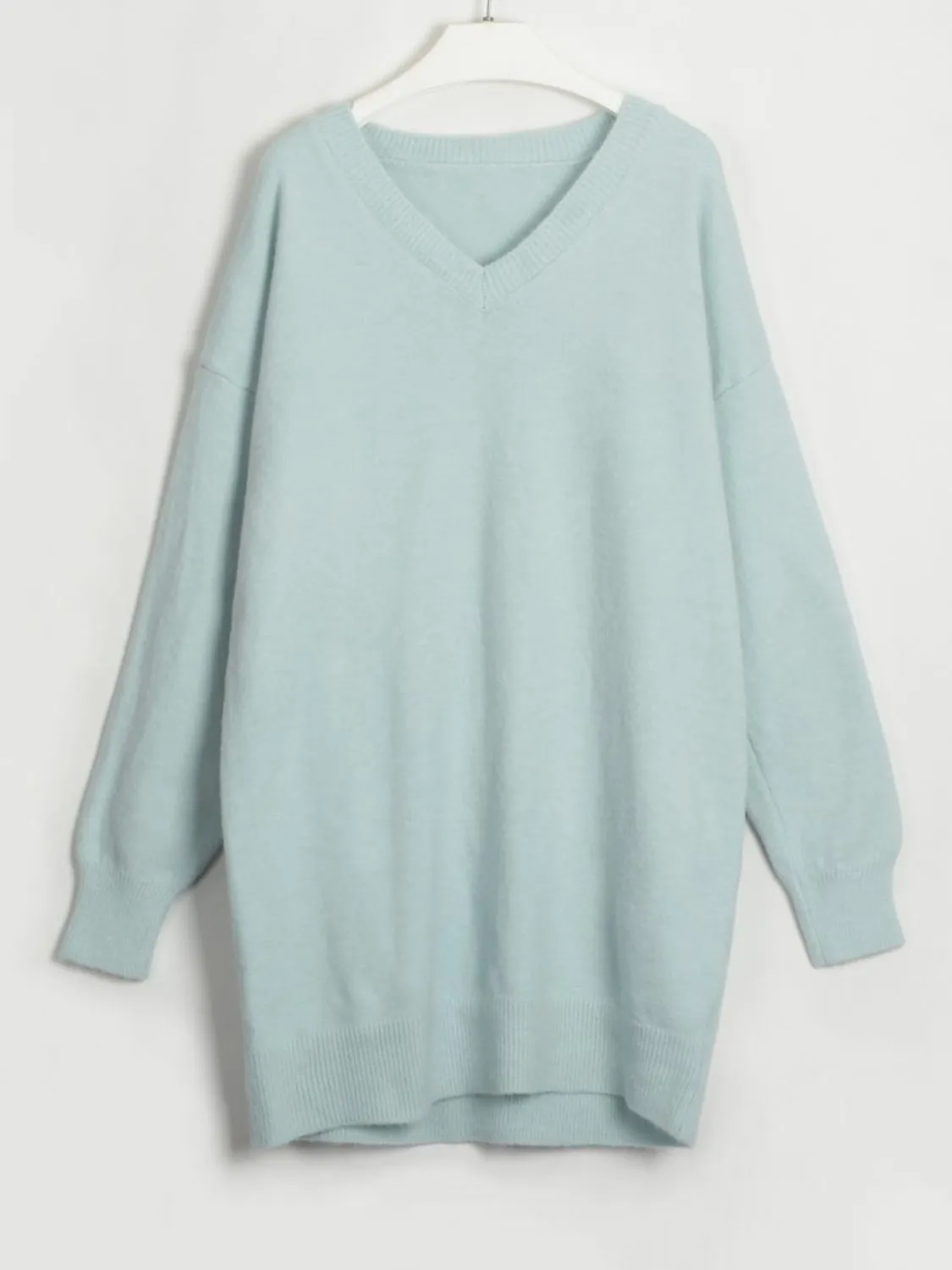 V-Neck Dropped Shoulder Sweater Dress