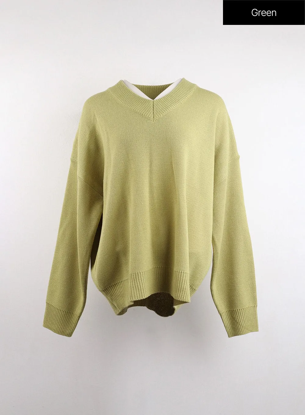 V-Neck Knitted Long Sleeve Sweater OJ419