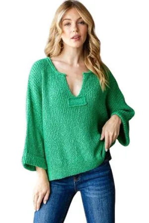 Veveret Notched Long Sleeve Sweater