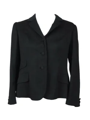 Vintage 60s Mod Black Basic Collared Button Down Blazer Jacket with Padded Shoulders