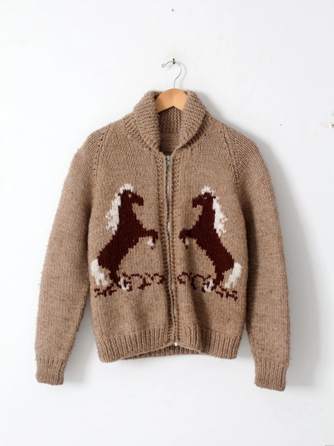 vintage hand knit cowichan style horse sweater