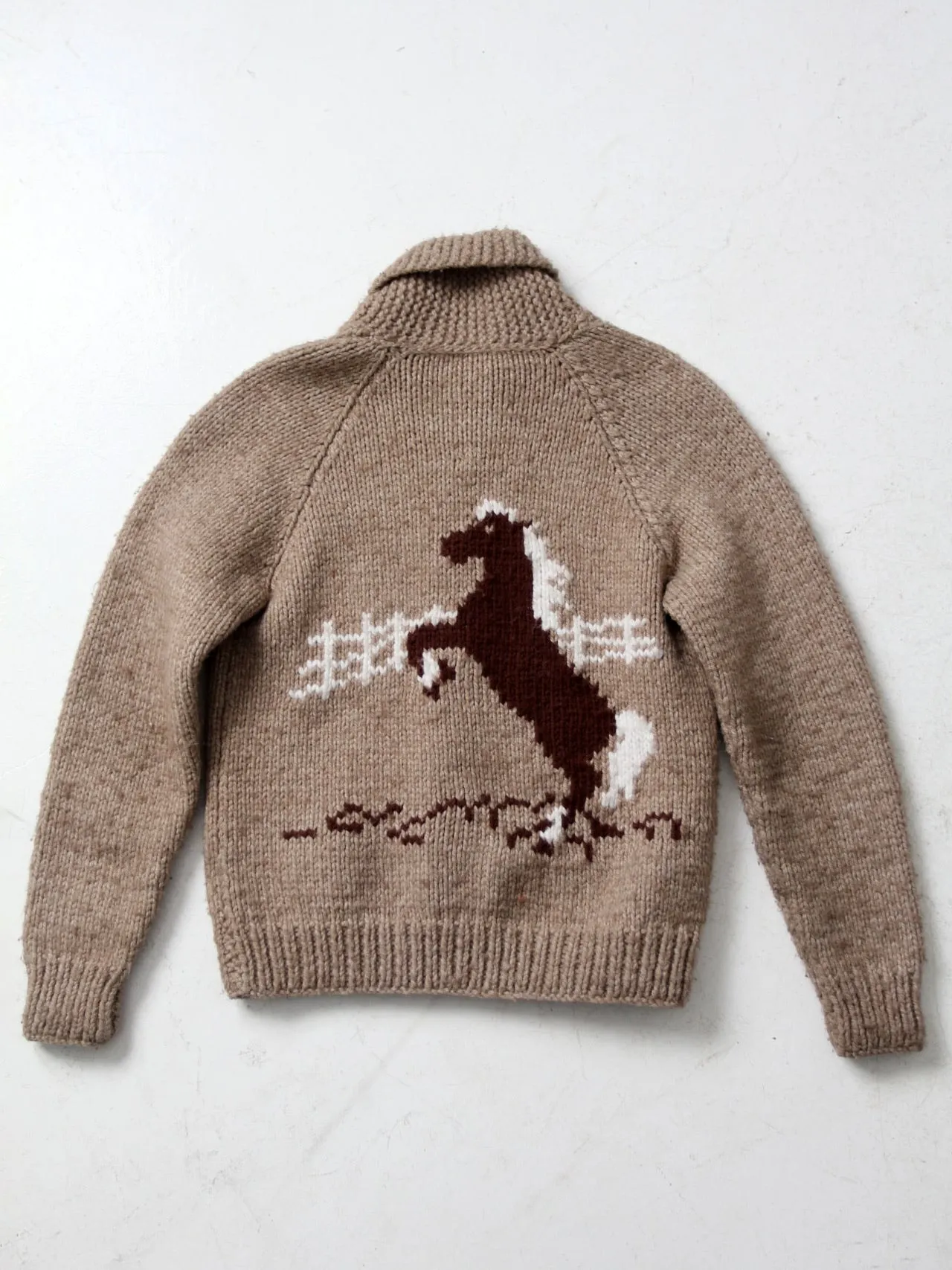 vintage hand knit cowichan style horse sweater