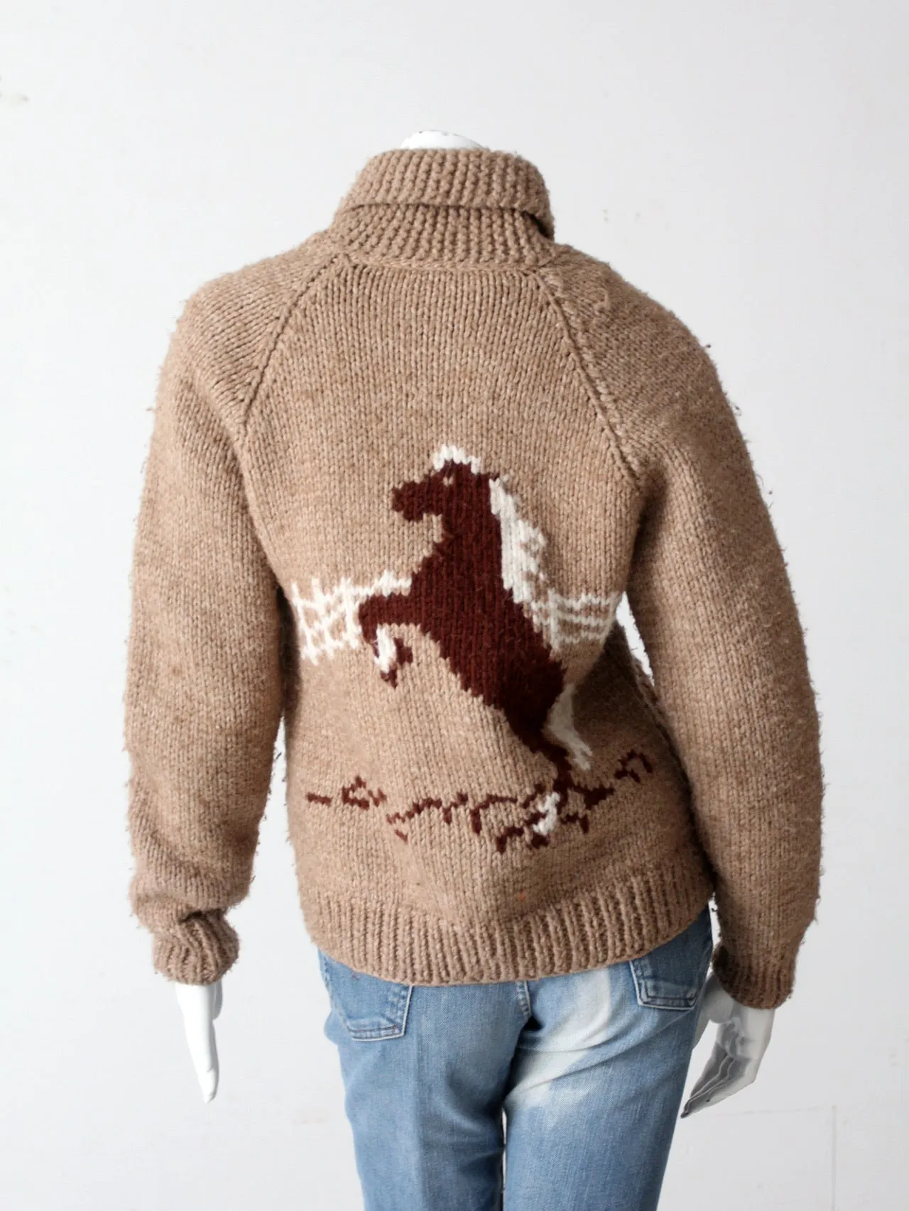 vintage hand knit cowichan style horse sweater