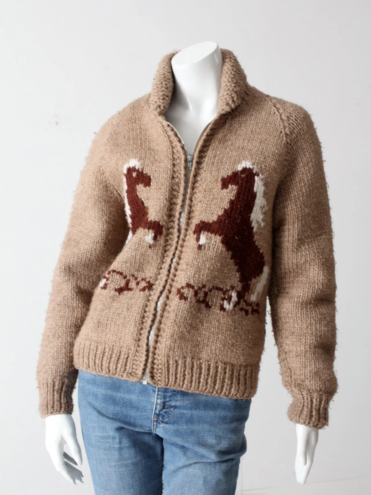 vintage hand knit cowichan style horse sweater