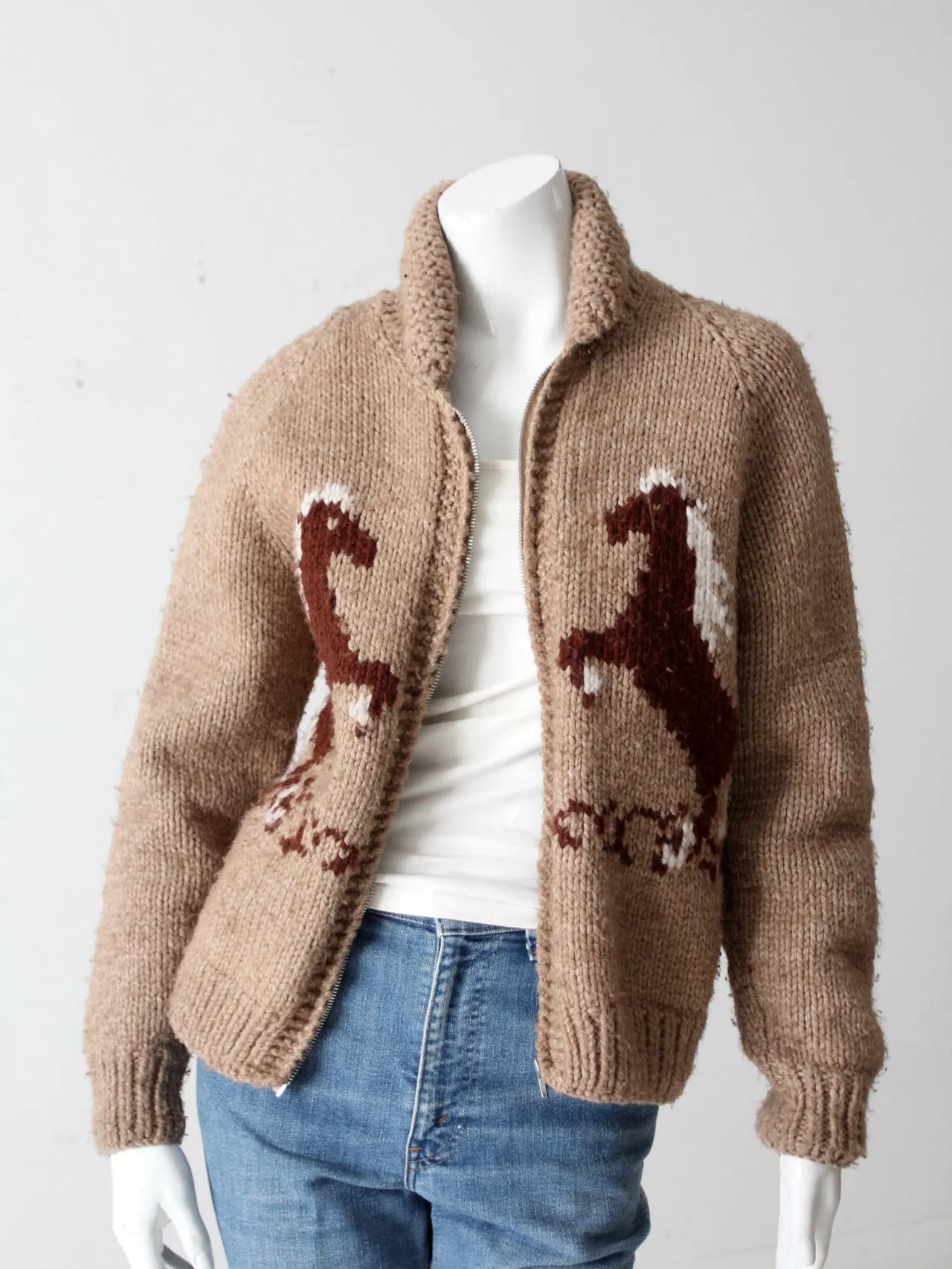 vintage hand knit cowichan style horse sweater